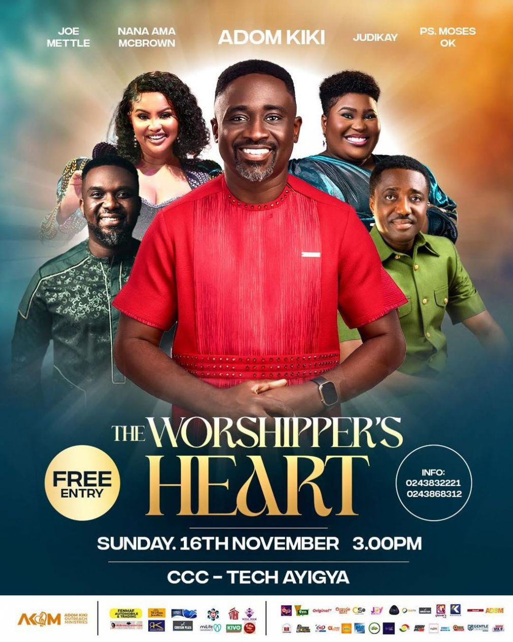 Kumasi, prepare for a shake-up!  Joe Mettle, Judikay, and Nana Ama McBrown are storming CCC for Adom Kiki's "Worshipper's Heart" 2025. It's going to be epic!